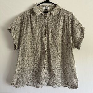 Galeries Lafayette Floral Patterned Top  Size 42 Button Short Sleeve